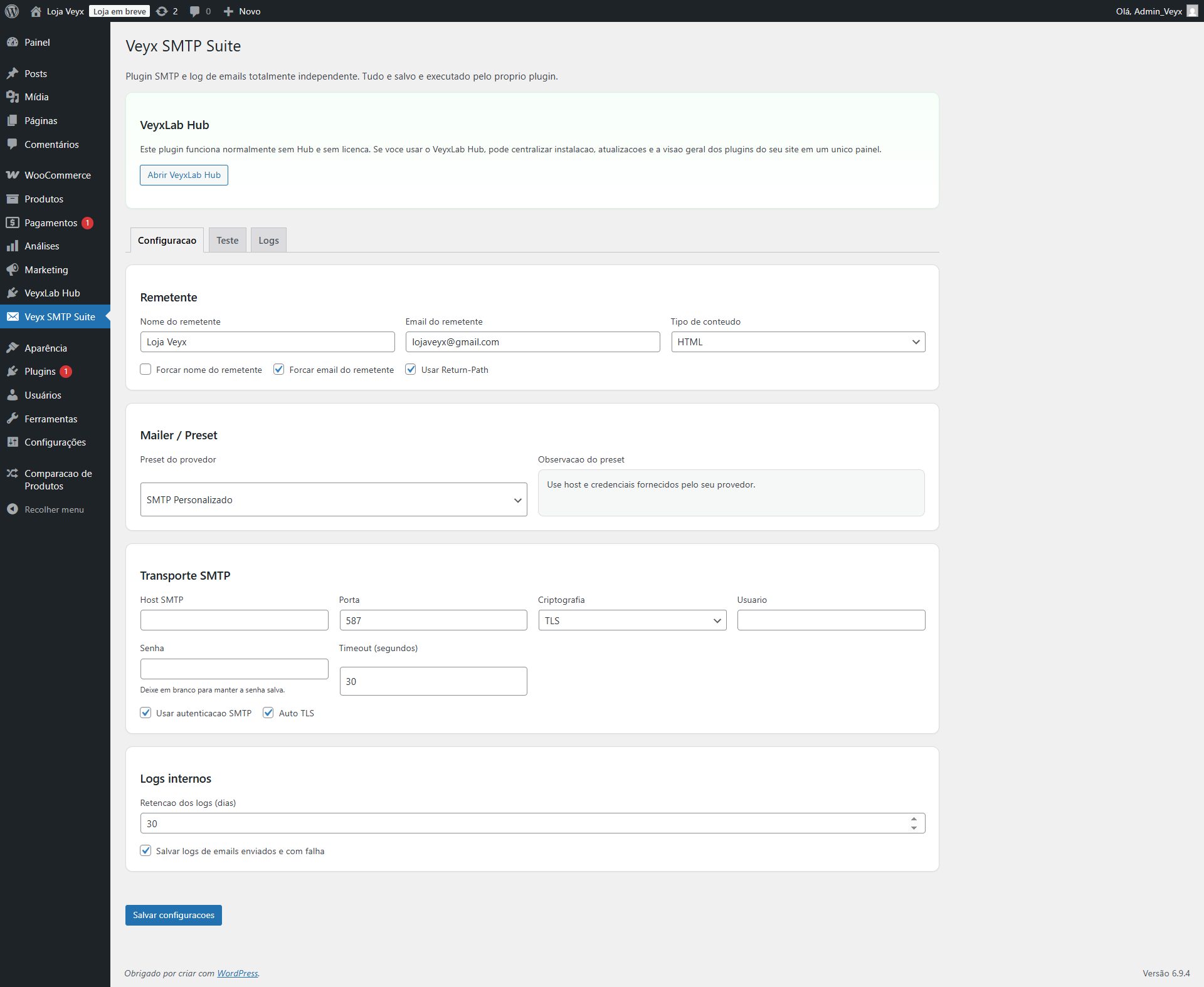 Screenshot Veyx SMTP Suite
