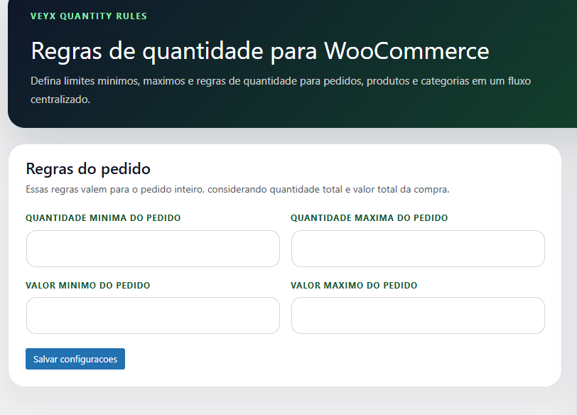 Screenshot Veyx Regras de Quantidade